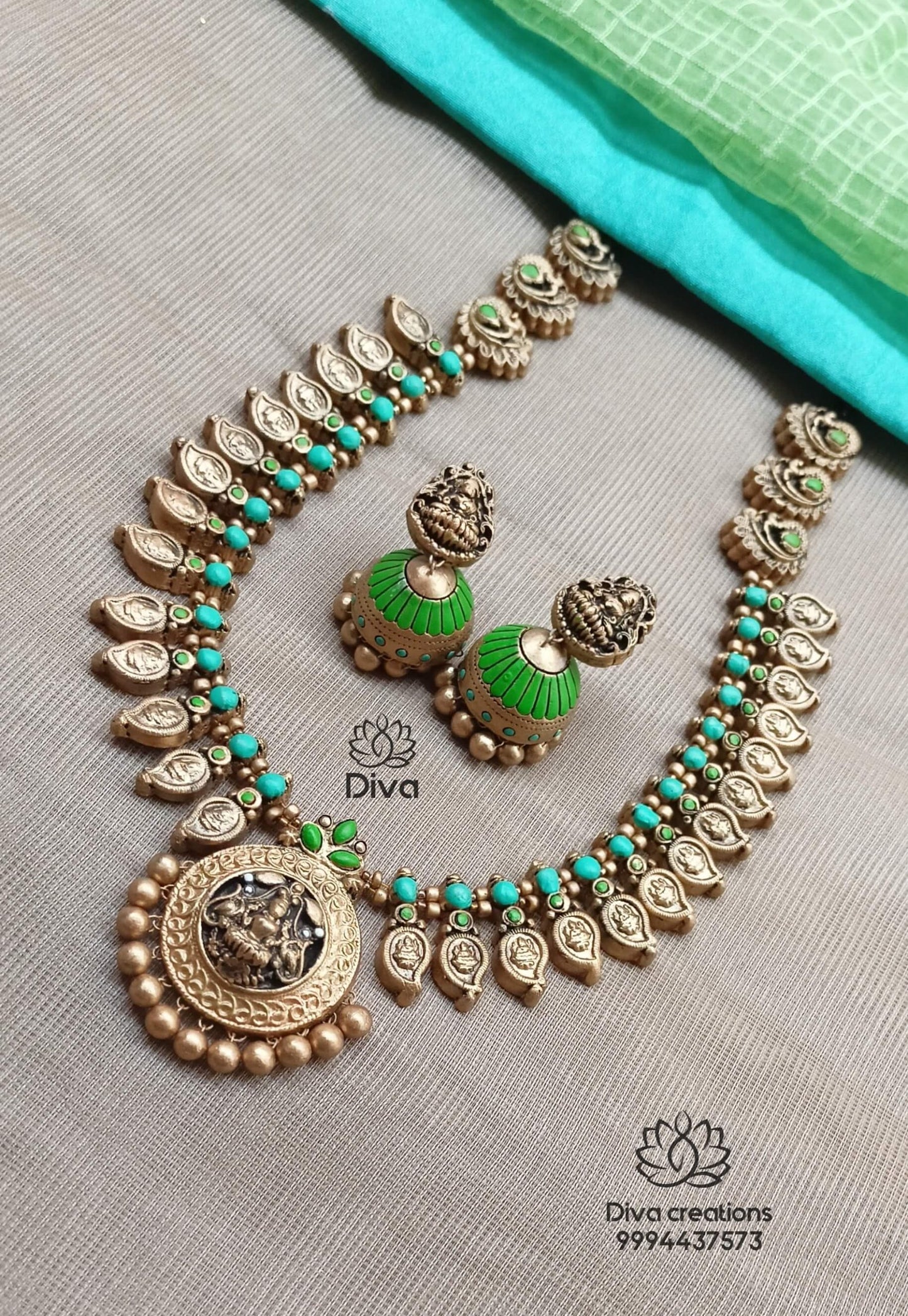 Aqua Green Peacock Terracotta Jewellery