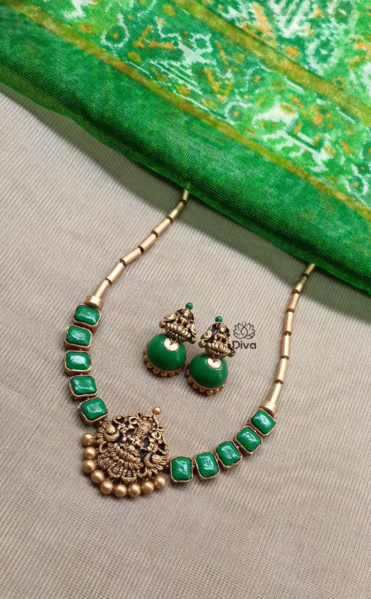 Green kundan Lakshmi terracotta jewellery