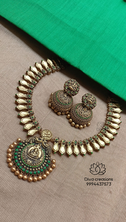 Green Traditional Lakshmi terracotta jewellery