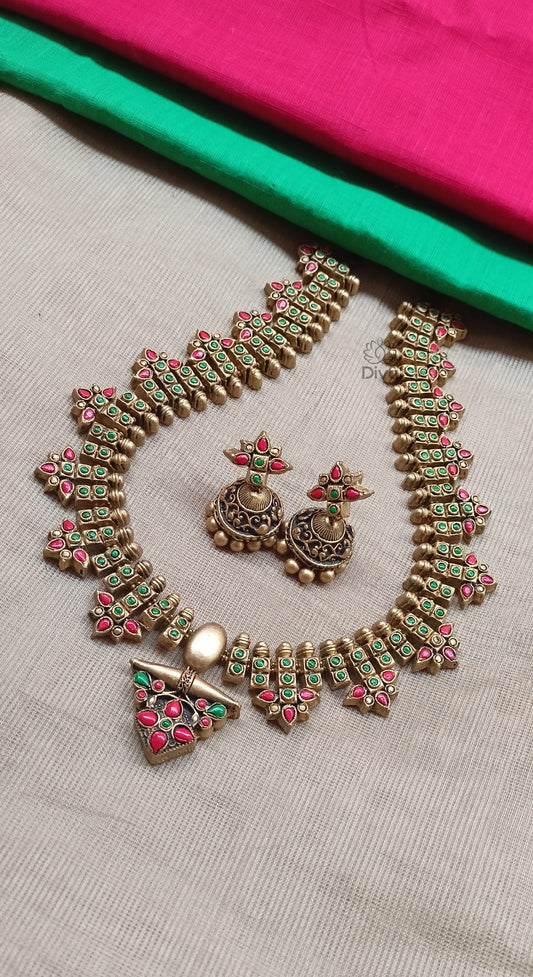 Red green checked terracotta jewellery