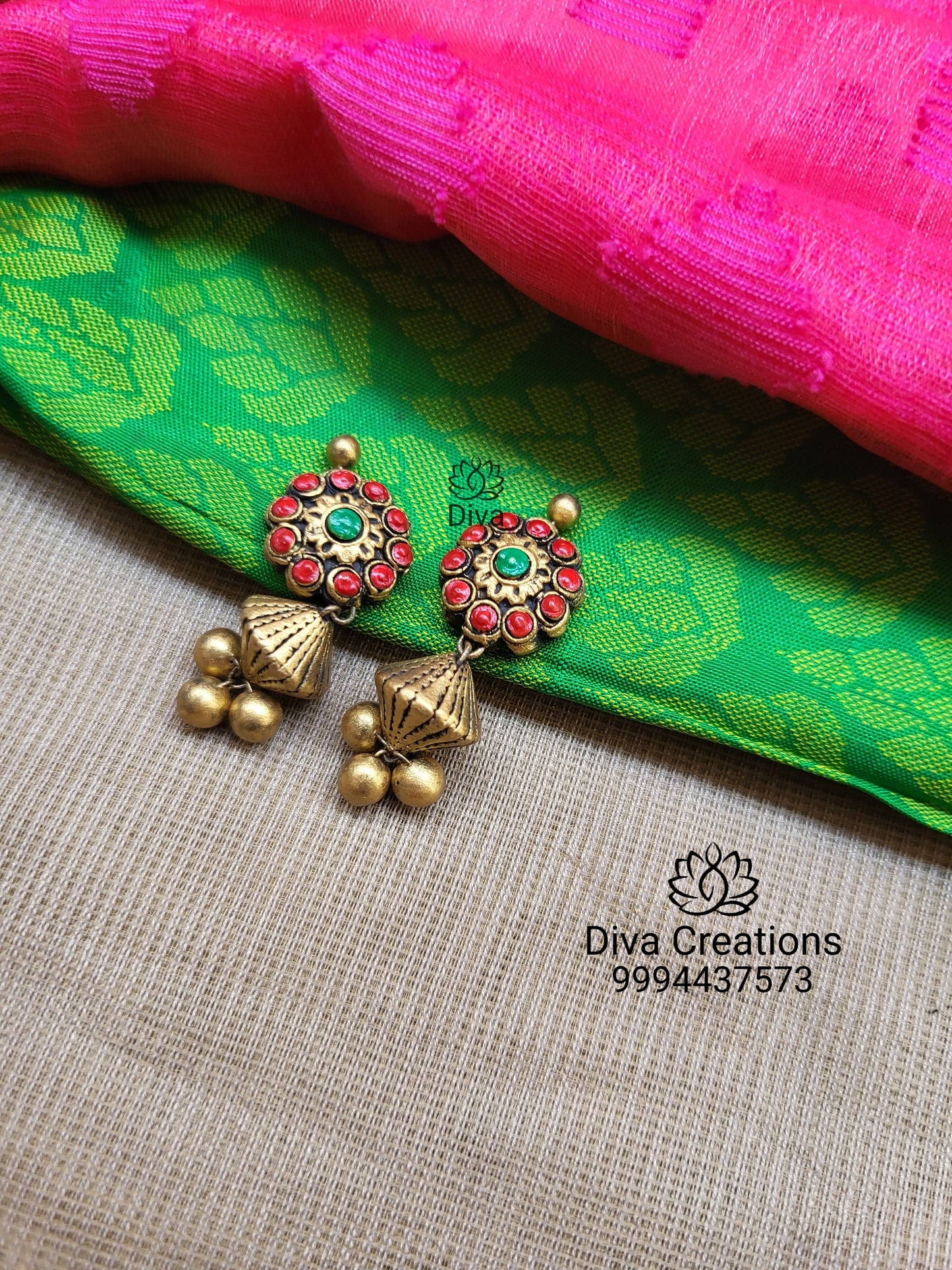 Diamond Flower Drop Terracotta Jewellery