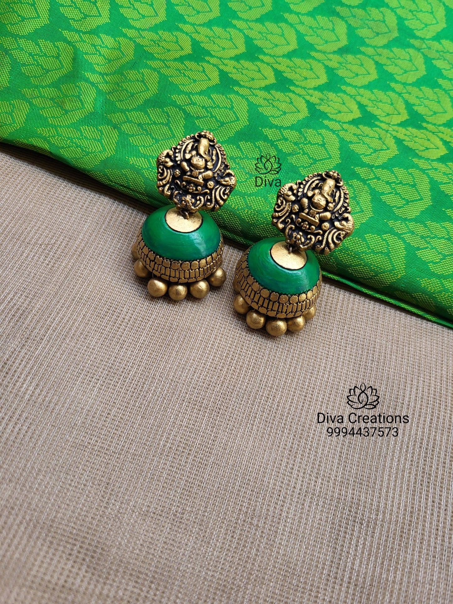 Green Hamsa Terracotta Jewellery