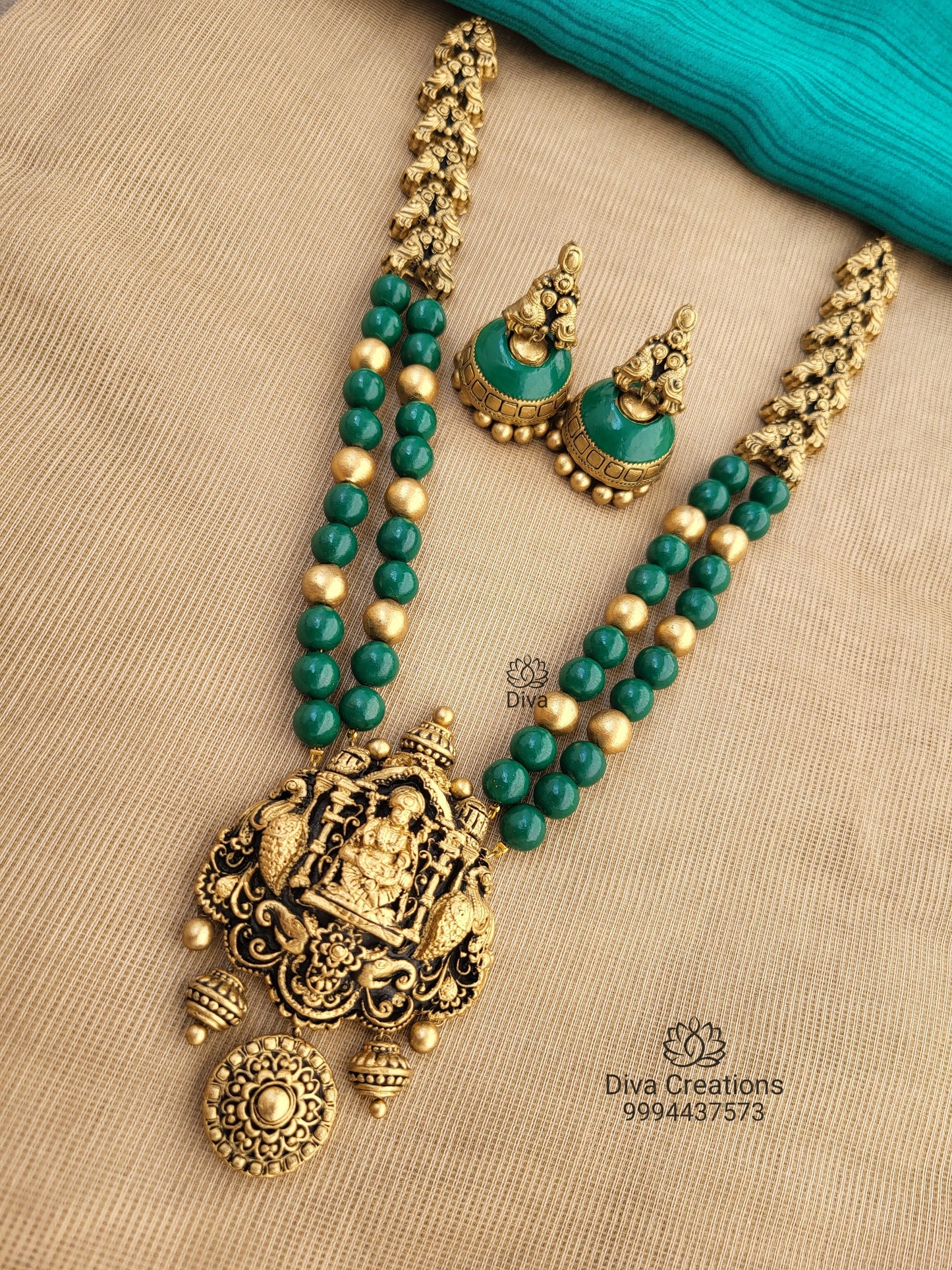 Green 2 Row Lakshmi Terracotta Jewellery