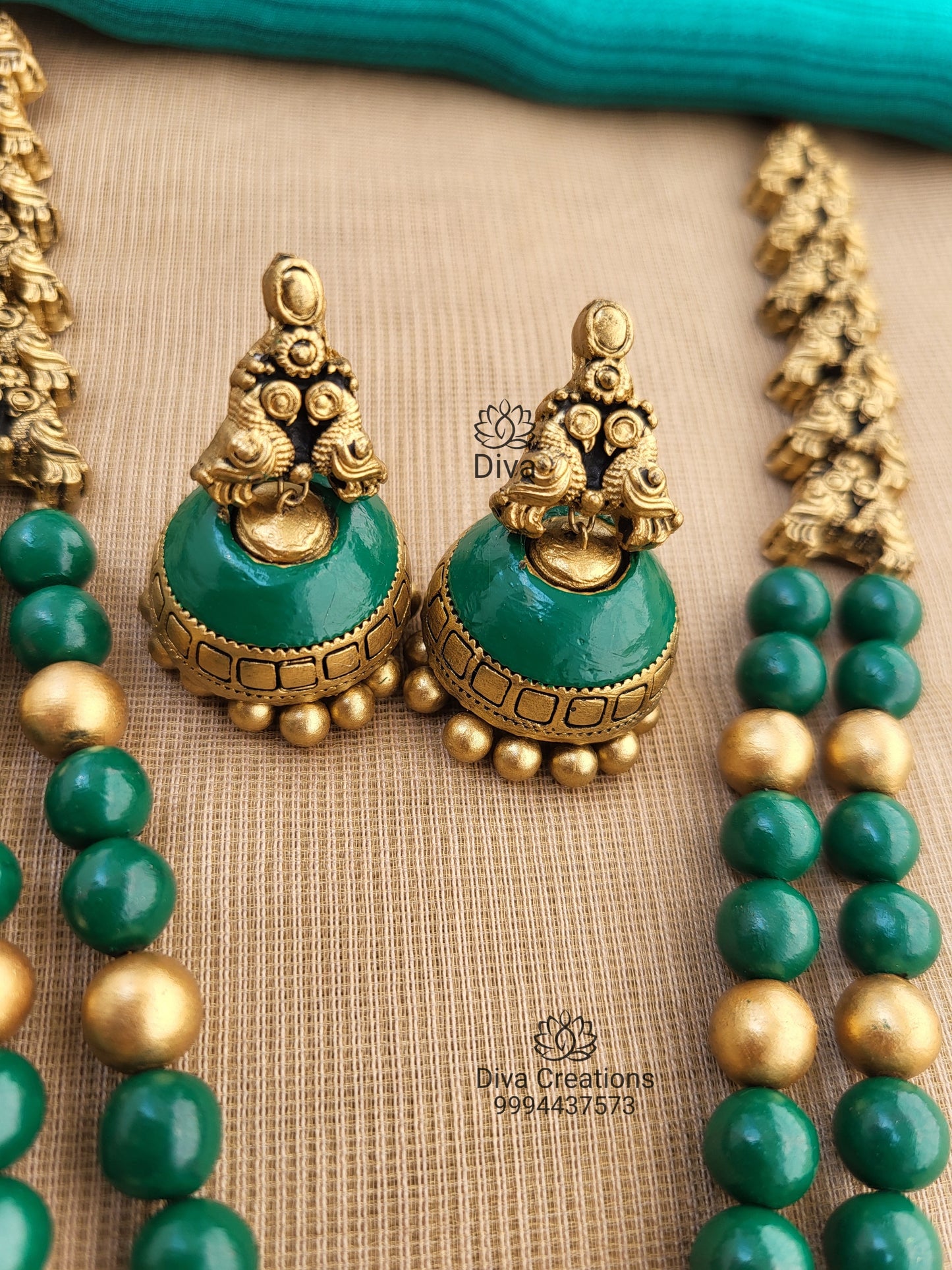 Green 2 Row Lakshmi Terracotta Jewellery