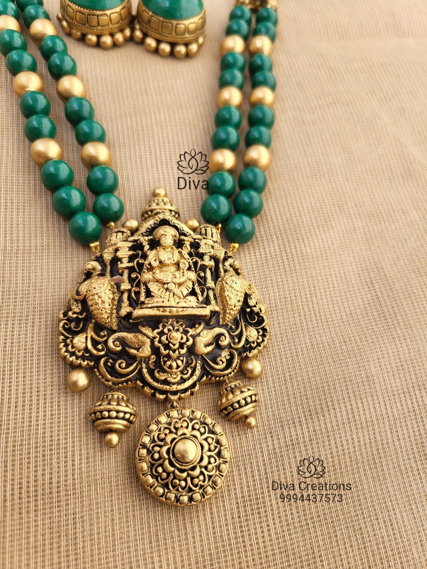 Green 2 Row Lakshmi Terracotta Jewellery