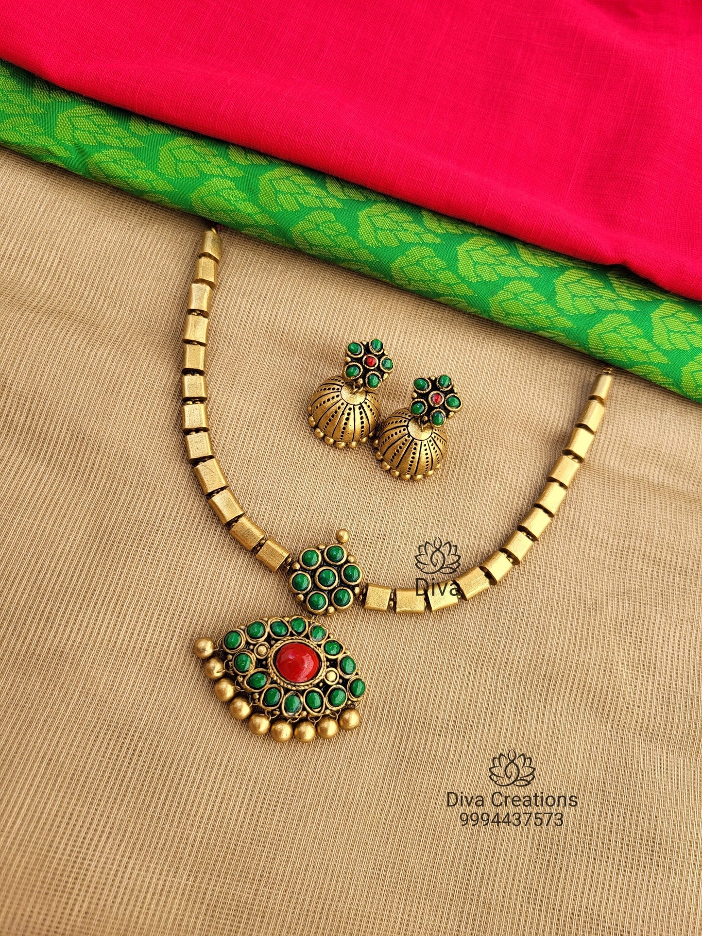Green Attigai Terracotta Jewellery