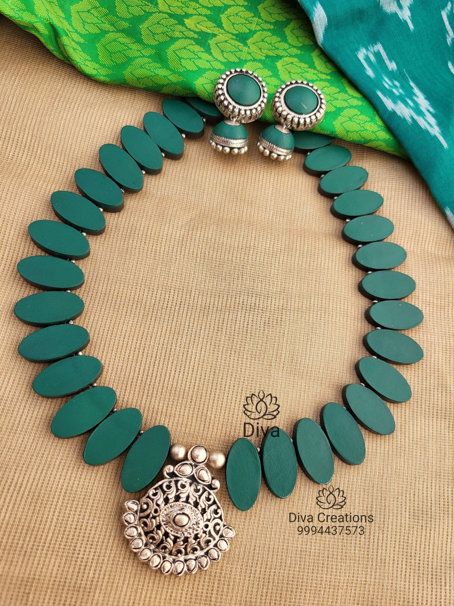 Premium Teal Oval Terracotta Jewellery