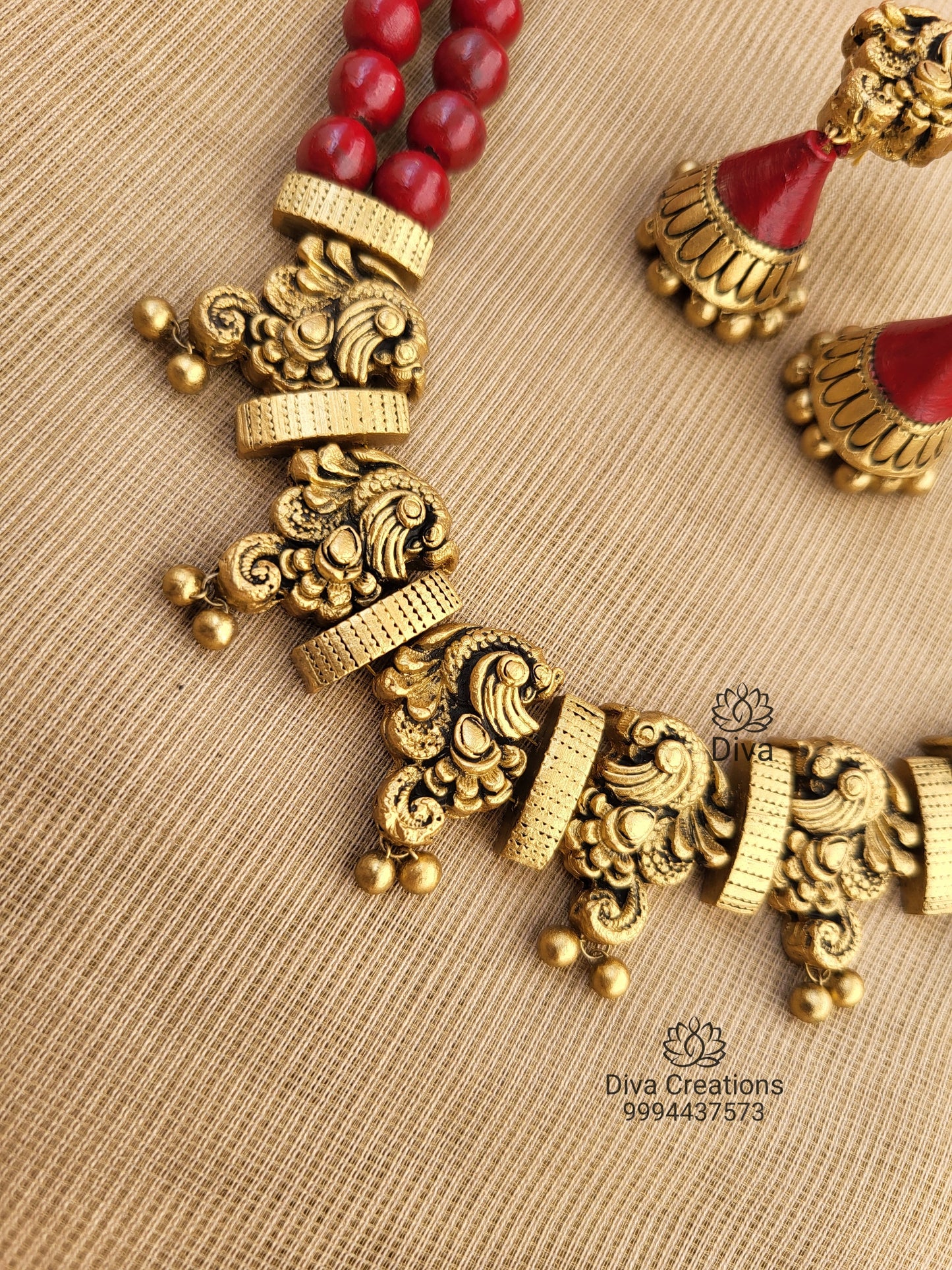Peacock 2 row Maroon Terracotta Jewellery