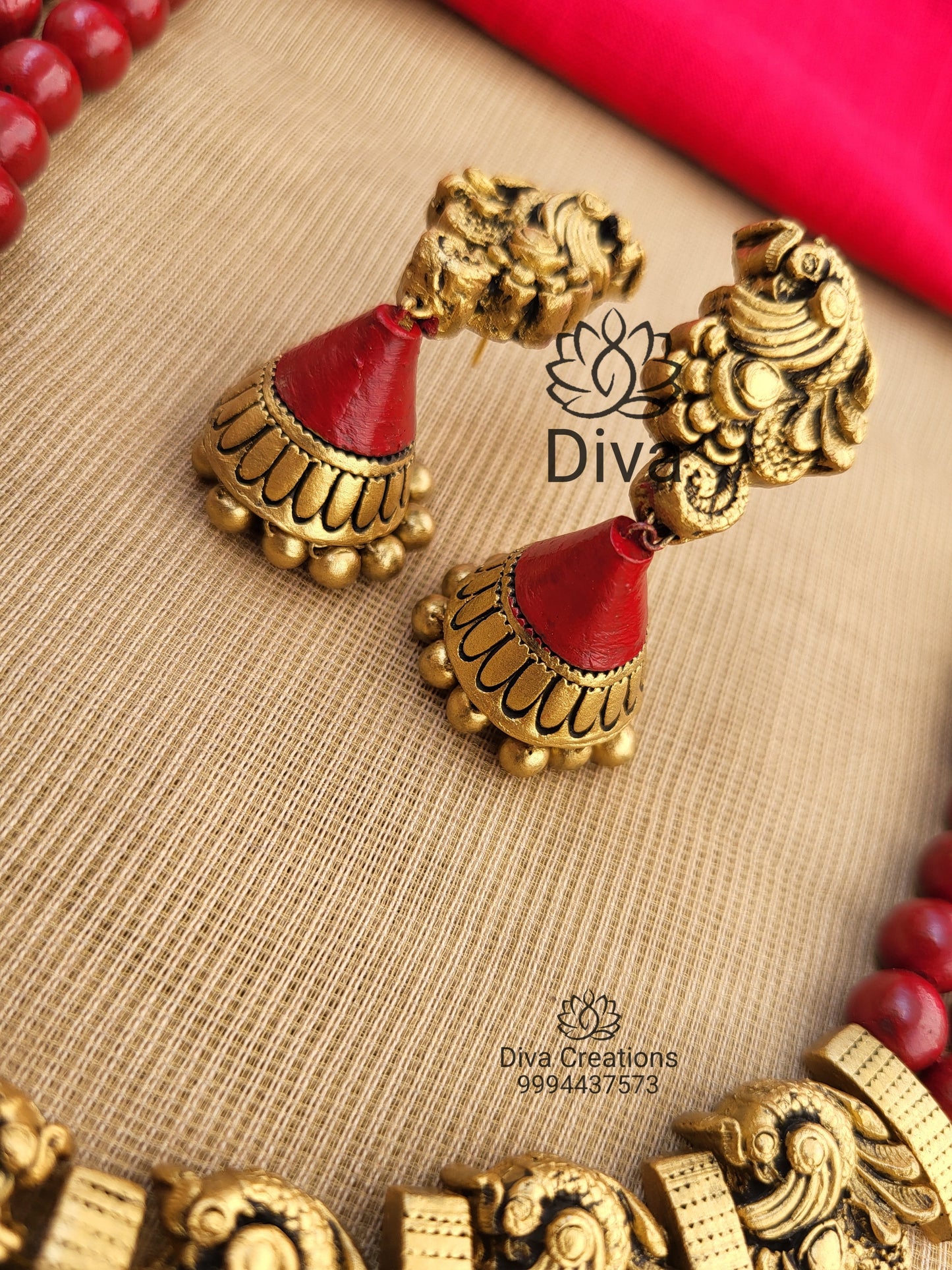 Peacock 2 row Maroon Terracotta Jewellery