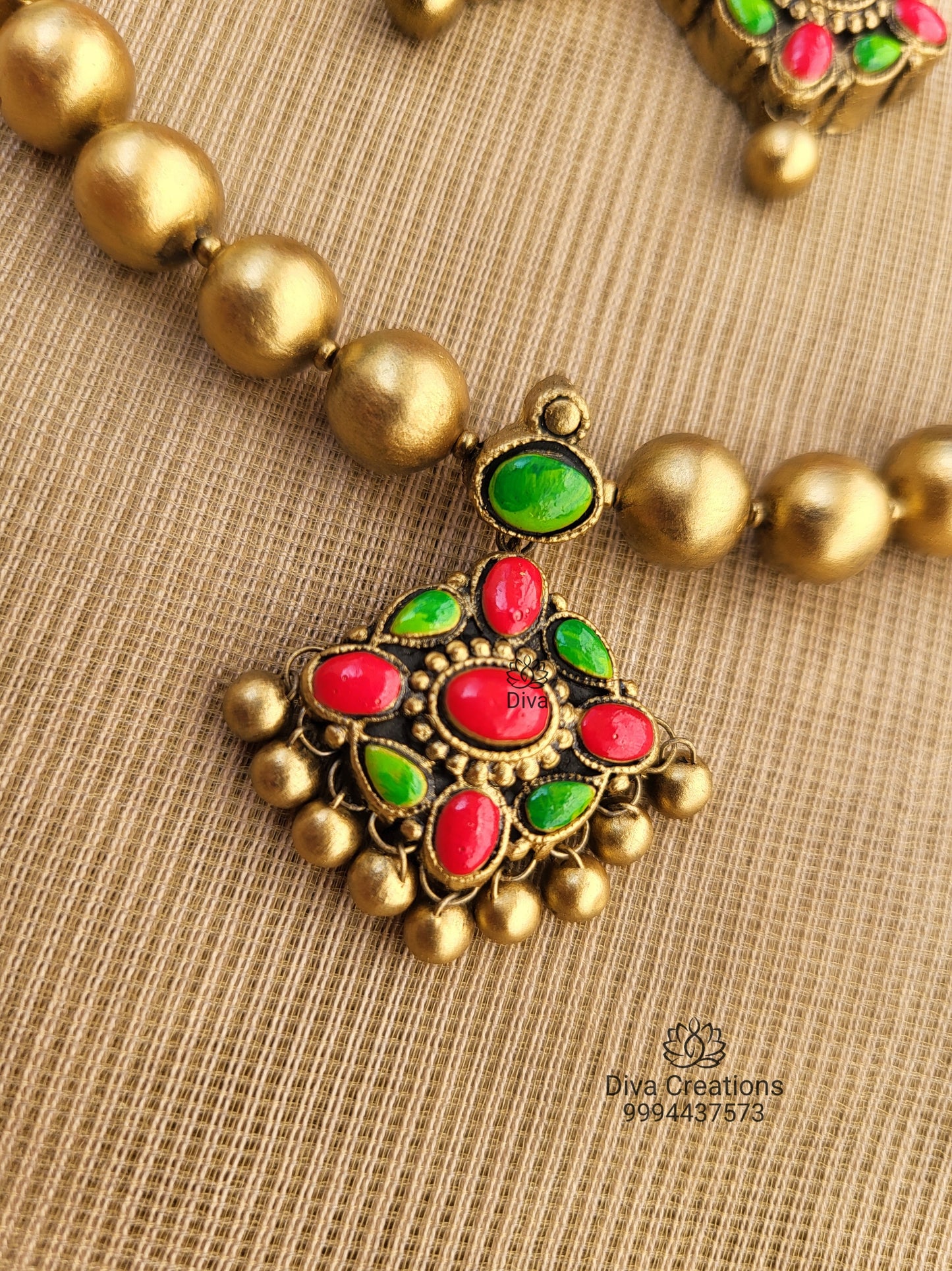 Pink Green Simple Ball Terracotta Jewellery