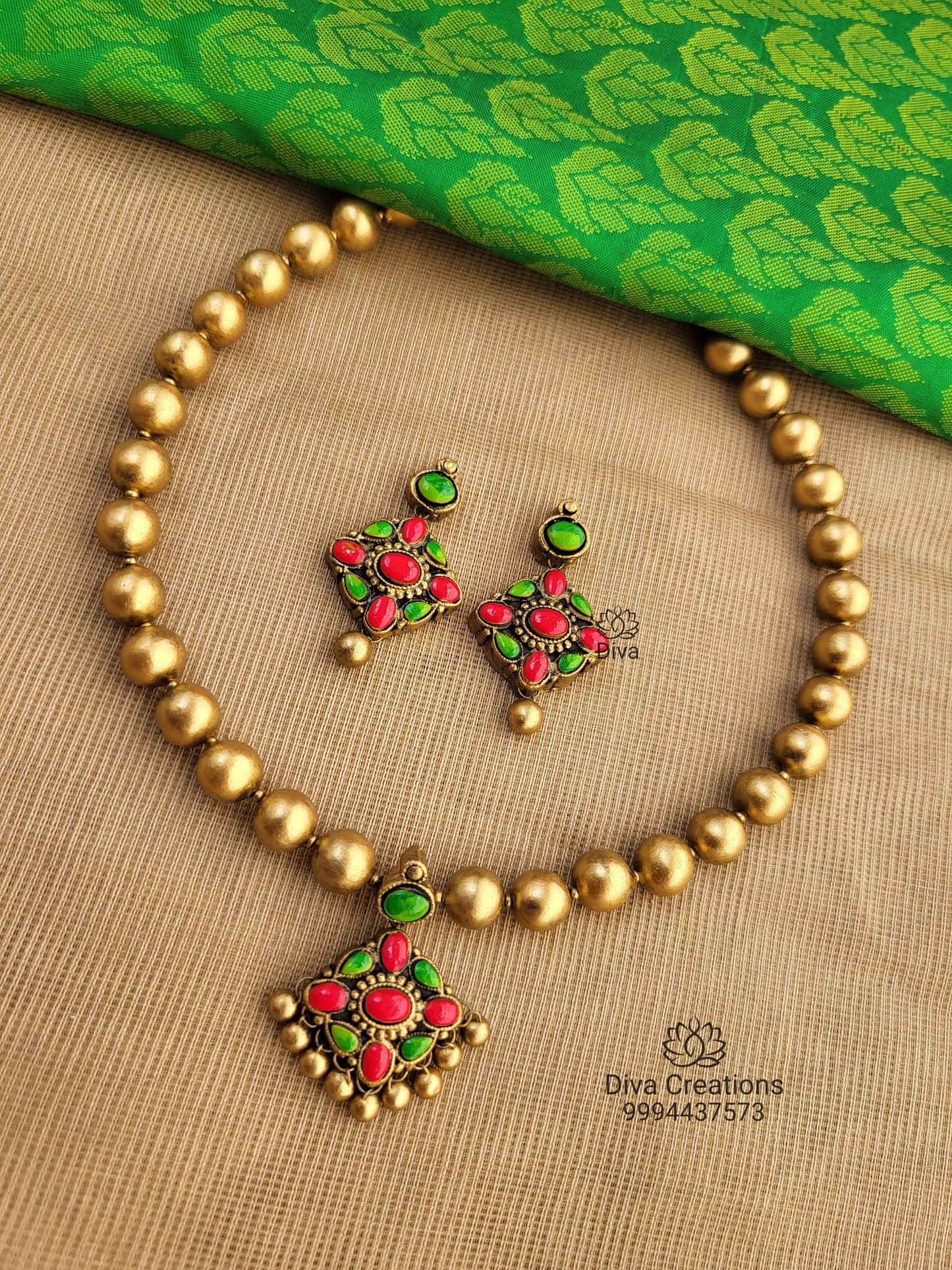 Pink Green Simple Ball Terracotta Jewellery