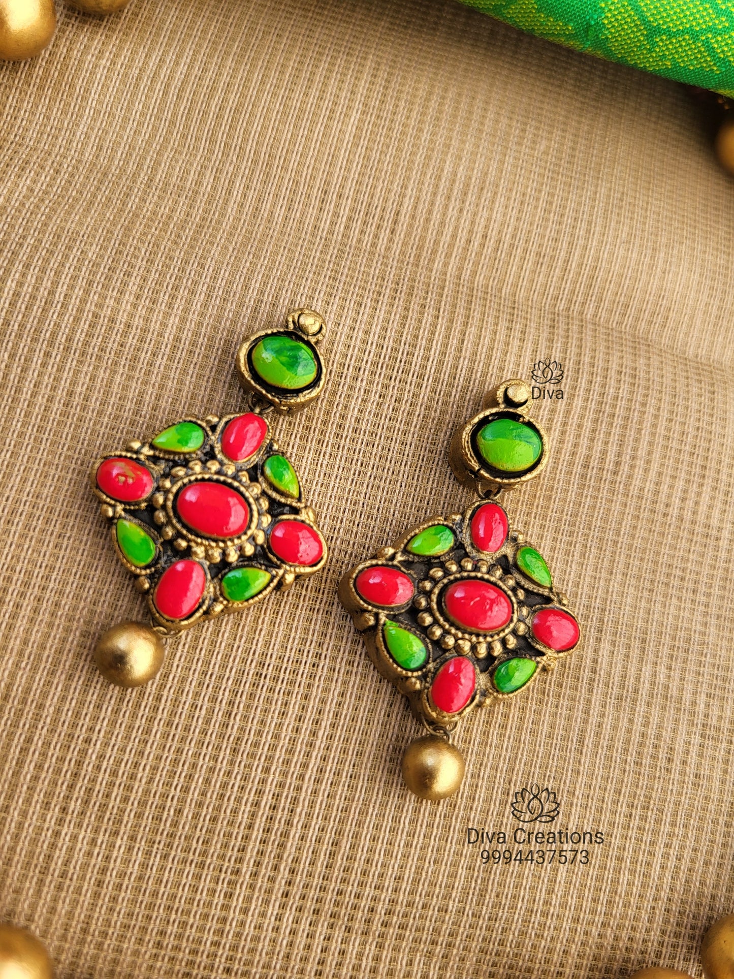 Pink Green Simple Ball Terracotta Jewellery