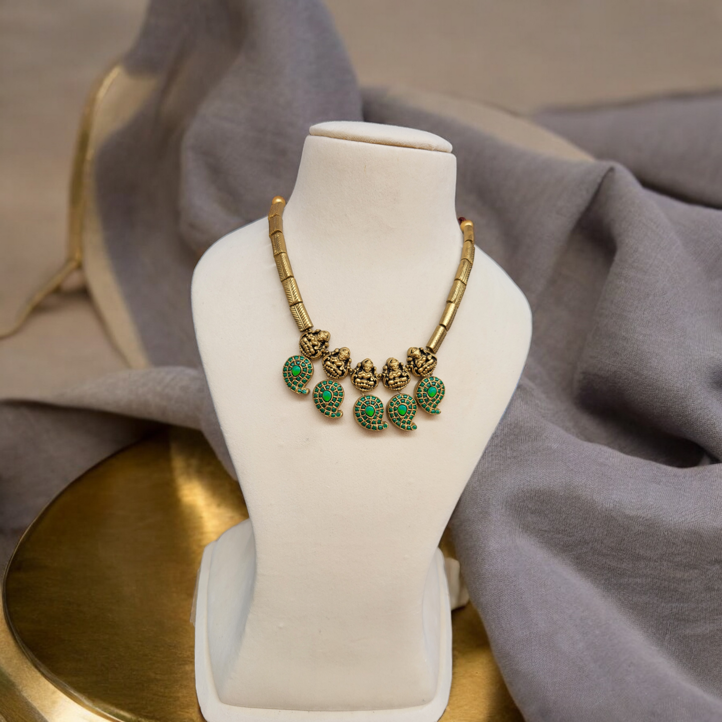 Green Mago Motif With Lakshmi Terracotta Jewellery