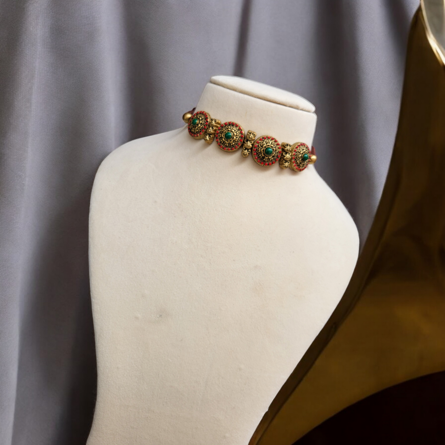 Red Green Chakra Choker Terracotta Jewellery