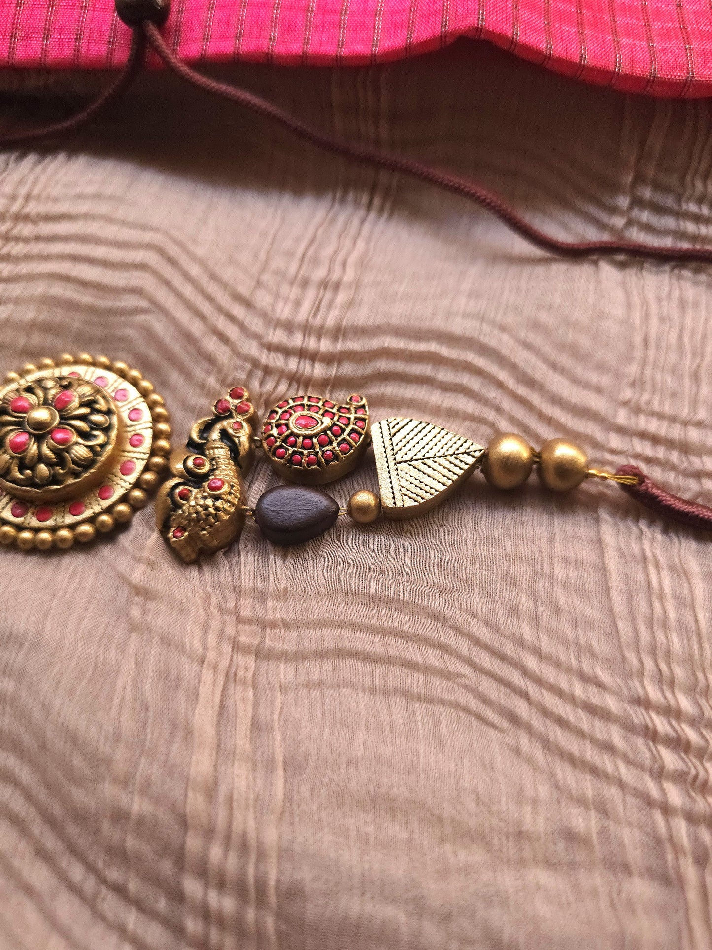 The Mayura Mandala Antique Gold & Crimson Choker Terracotta Set