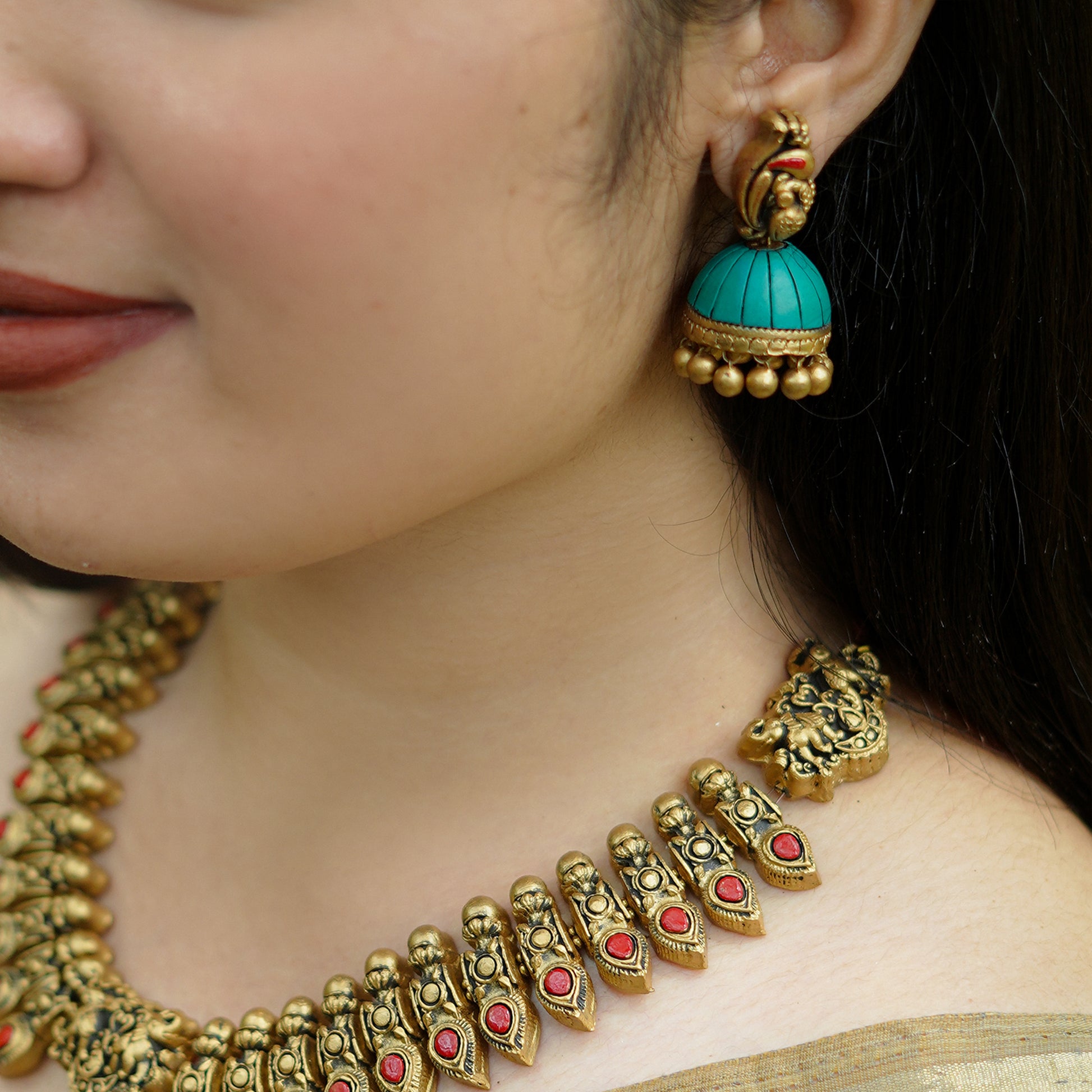 Blue Diamond Terracotta Jumka Earrings