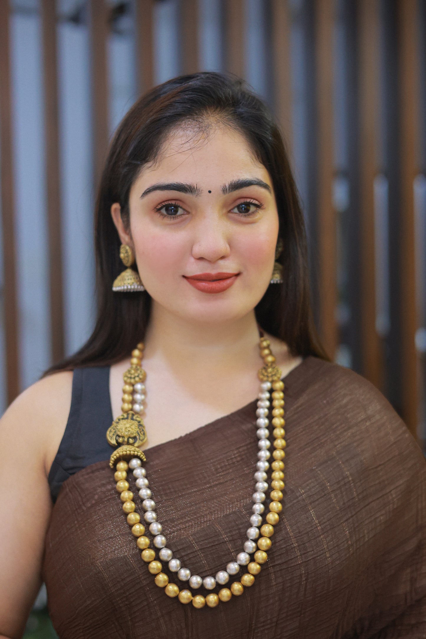 Dual Tone Double layer Mugappu Terracotta Jewellery