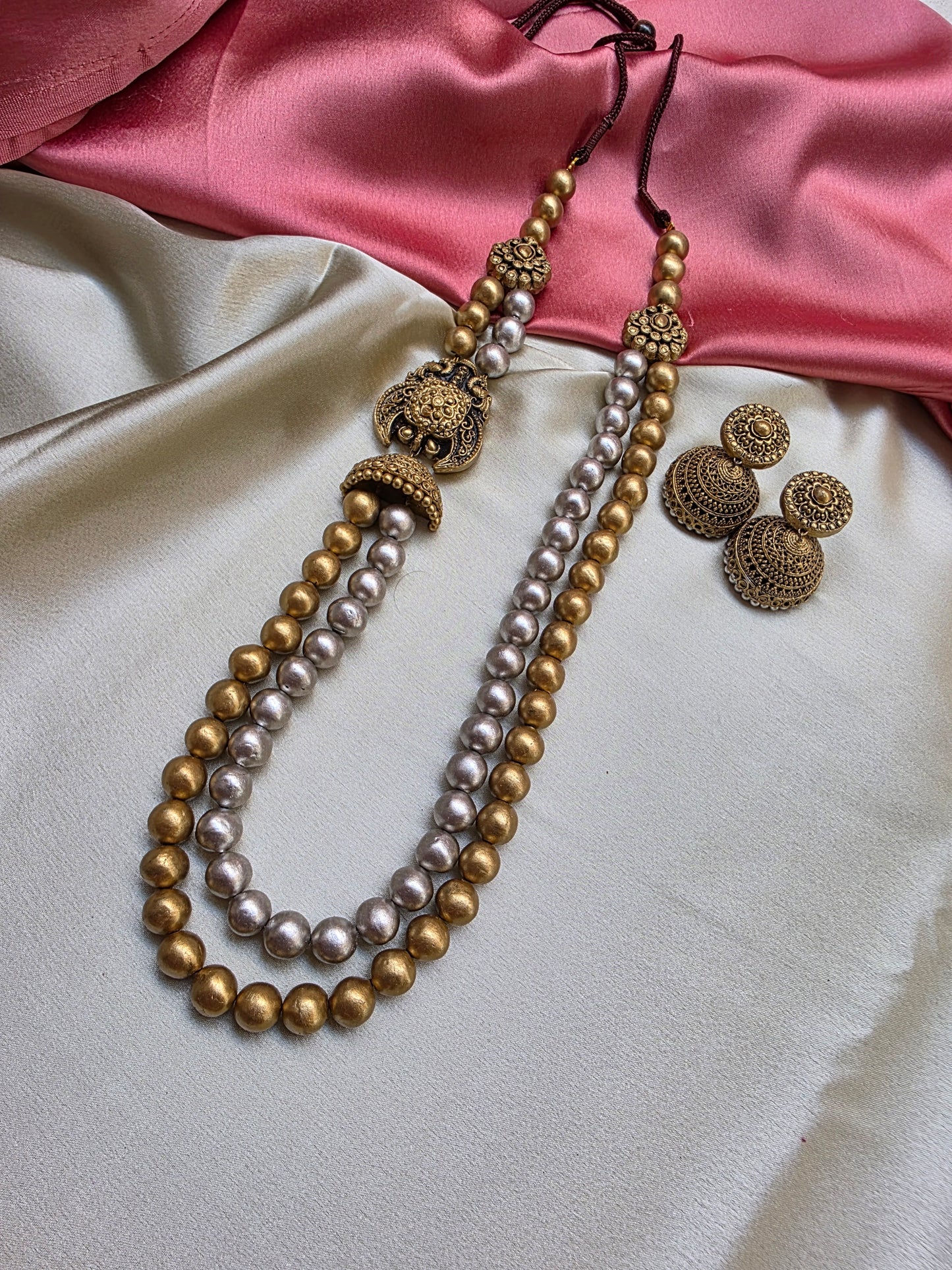 Dual Tone Double layer Mugappu Terracotta Jewellery