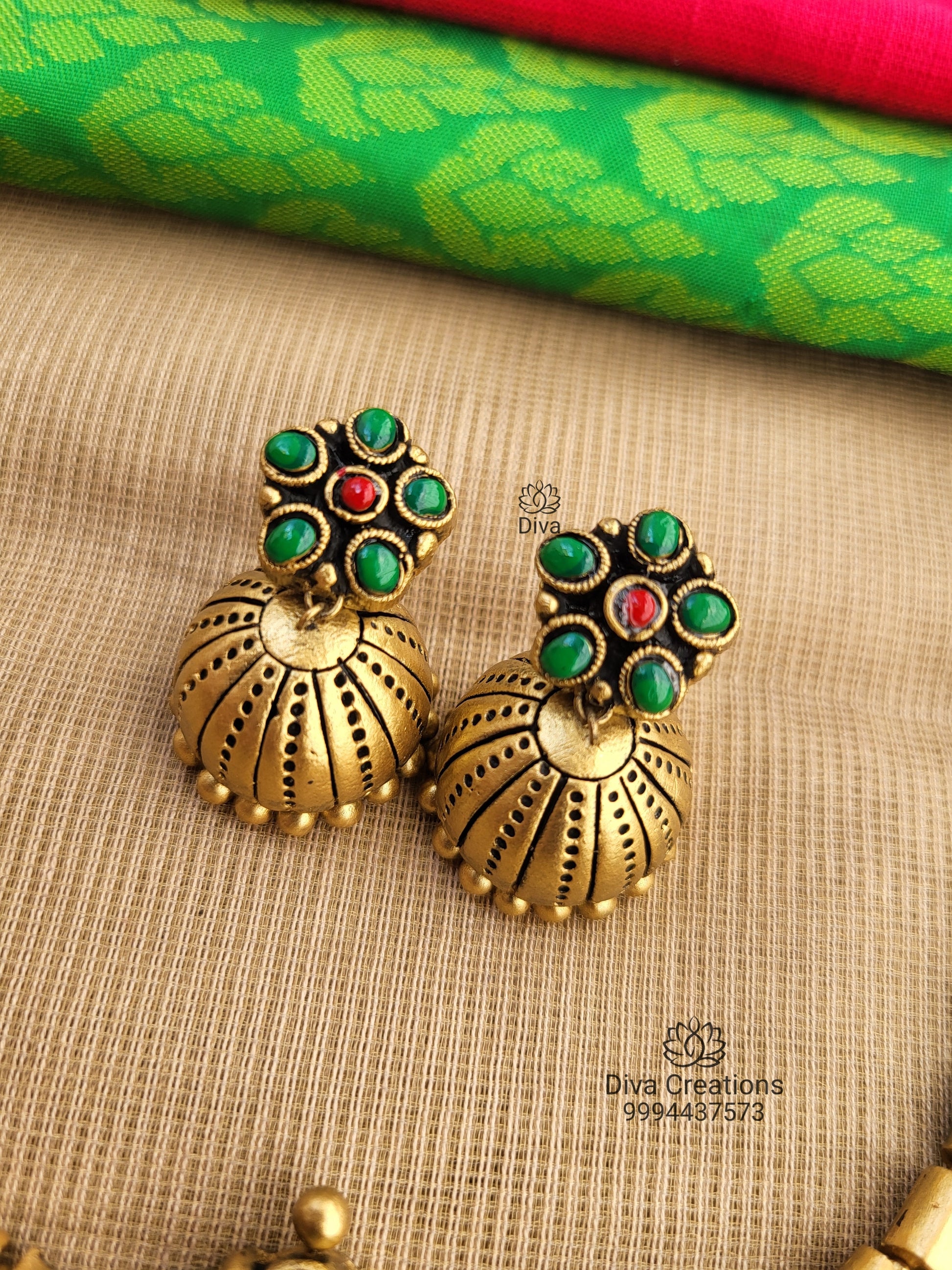 Green Attigai Terracotta Jewellery Jumka Earrings