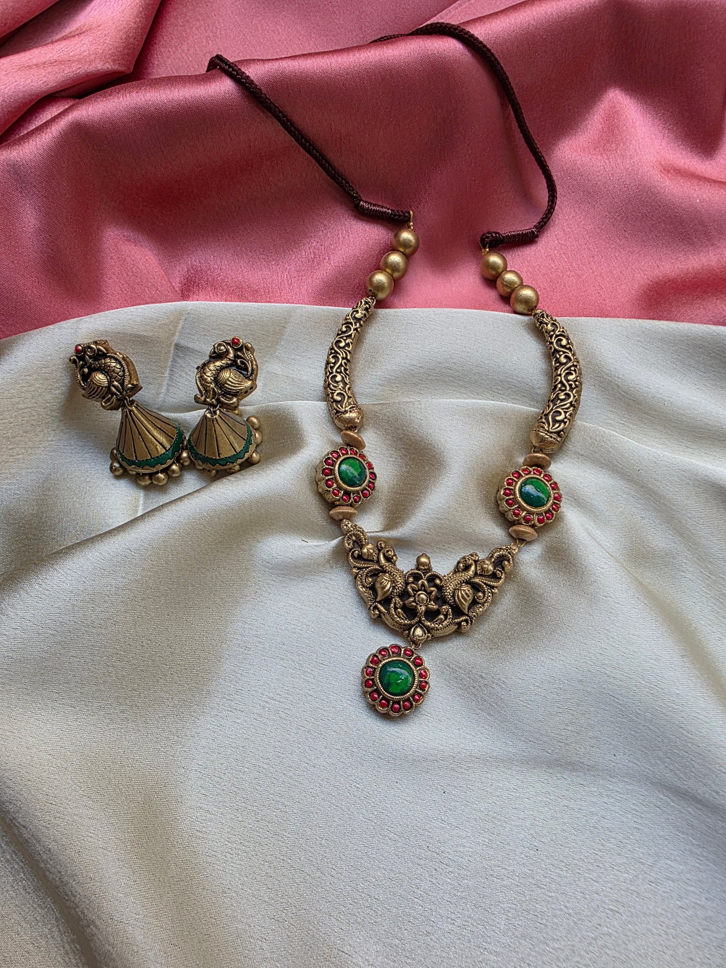 Green Mayura Vardhini Terracotta Jewellery