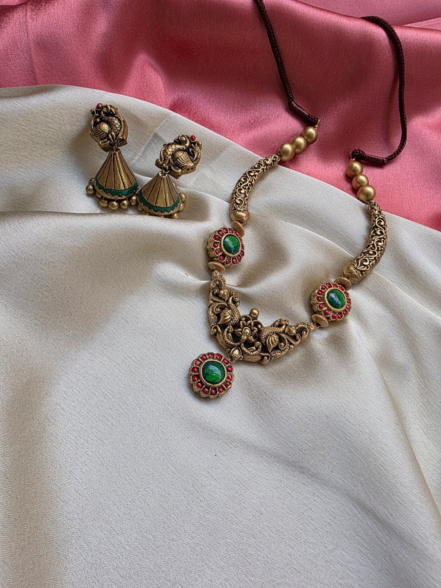 Green Mayura Vardhini Terracotta Jewellery