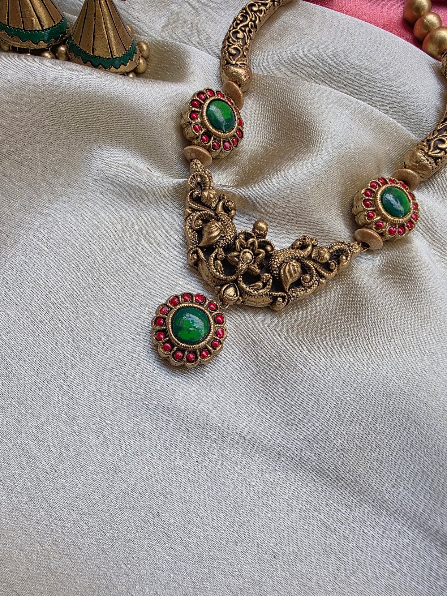 Green Mayura Vardhini Terracotta Jewellery
