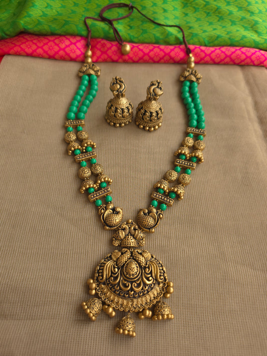 Handmade terracotta bead necklace green ethnic jewellery