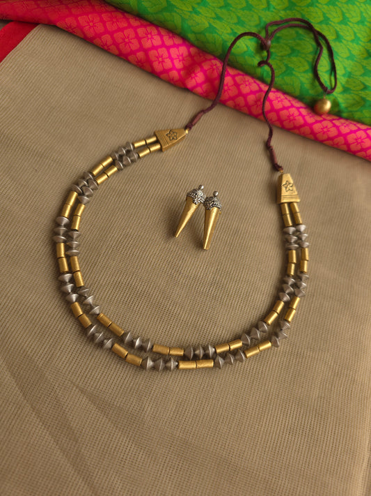 Handmade terracotta necklace set with silver and gold finish