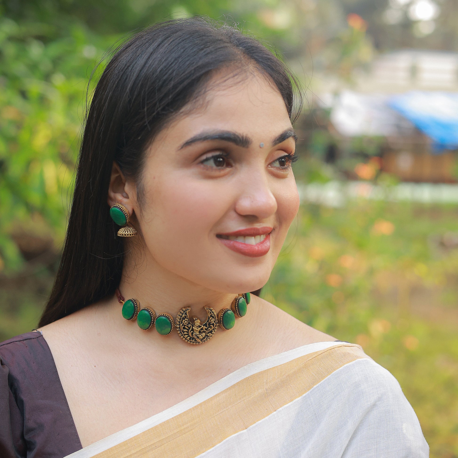 Krishna Green Oval Terracotta Jewellery