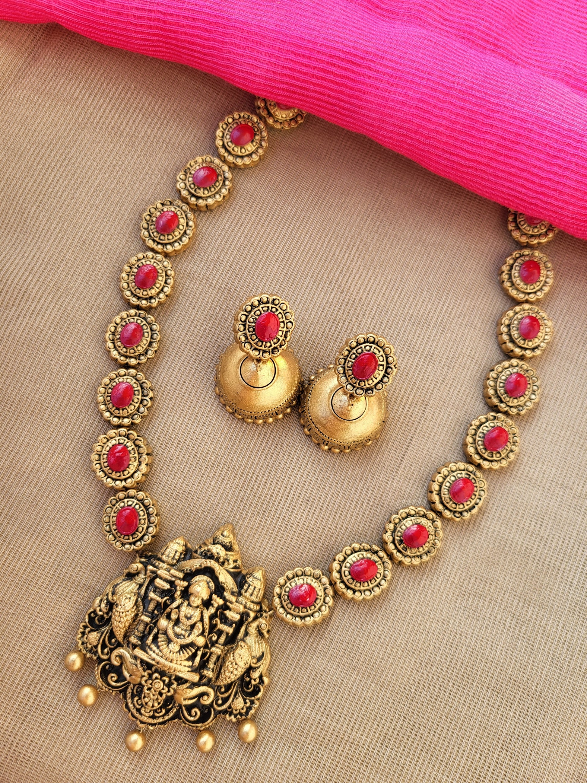 Maroon Lakshmi Terracotta Jewellery Sets  - Necklace and Jumka Earrings