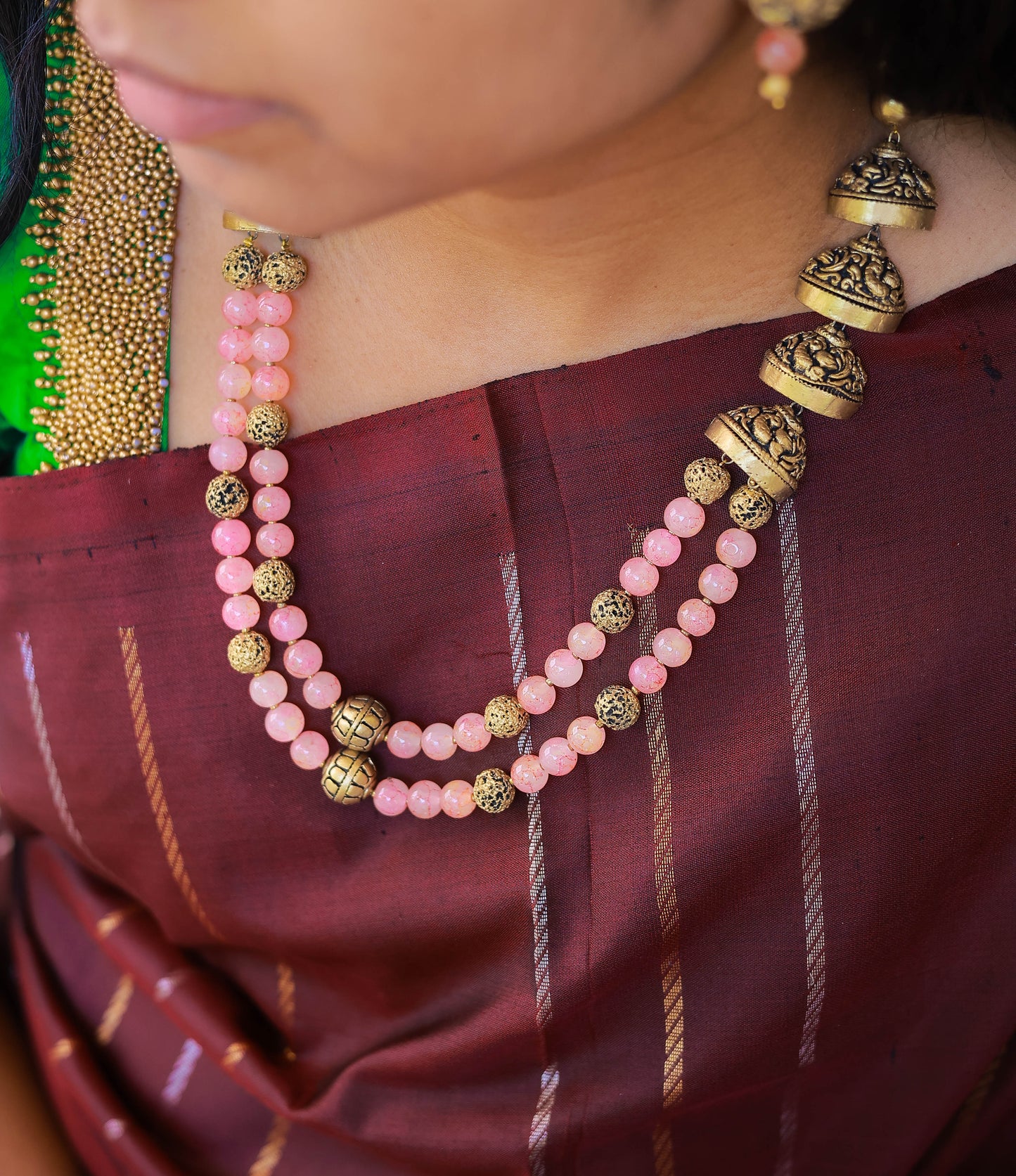 Peach Dual Strand Fusion Terracotta Jewellery