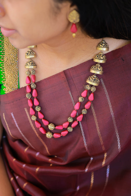 Maroon Dual Strand Fusion Terracotta Jewellery