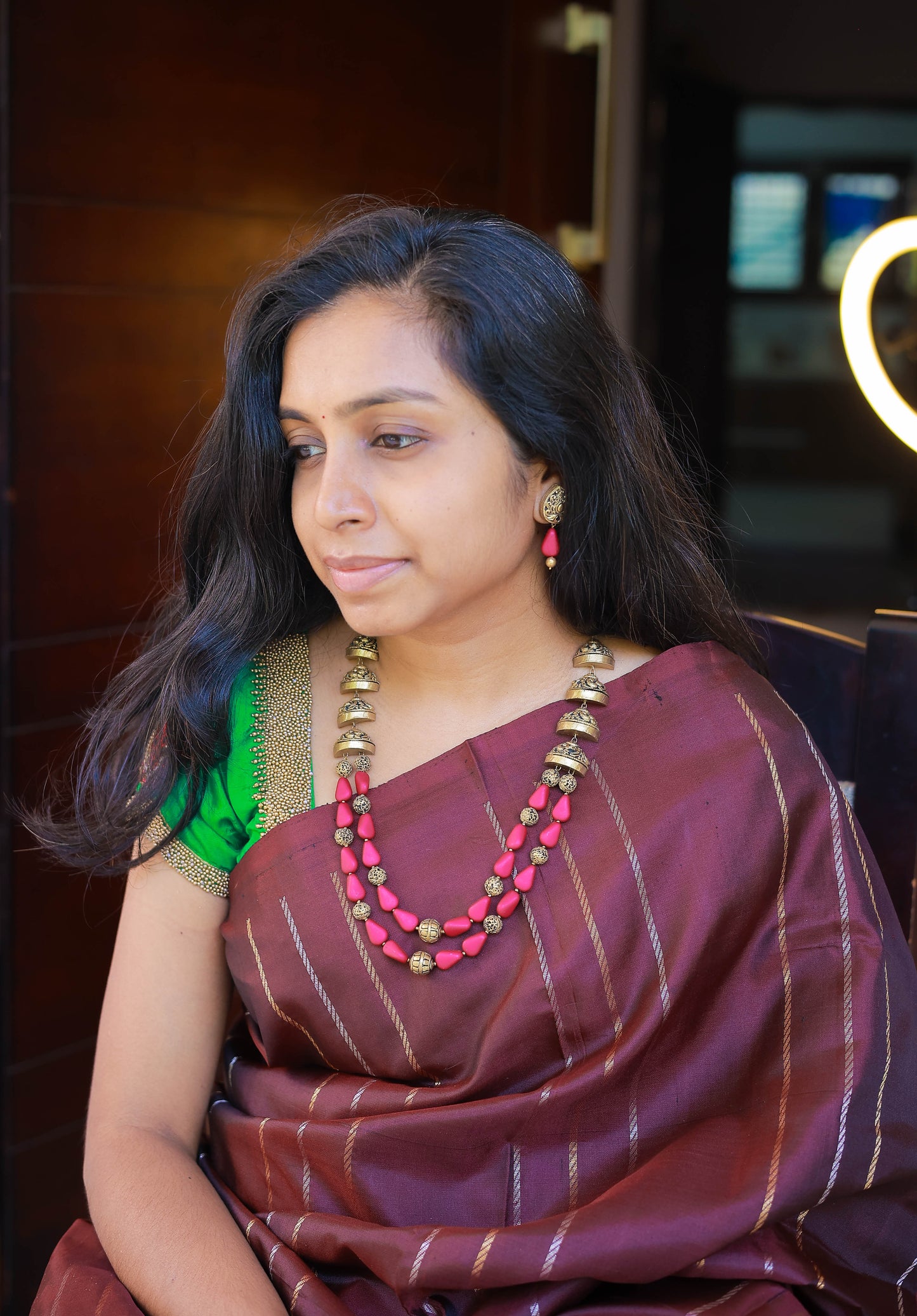 Maroon Dual Strand Fusion Terracotta Jewellery