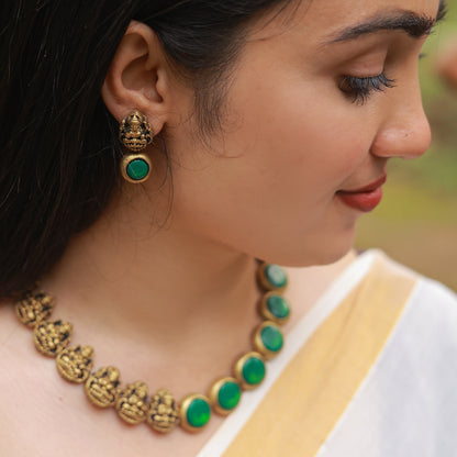 Green One Sided Lakshmi Terracotta Jewellery