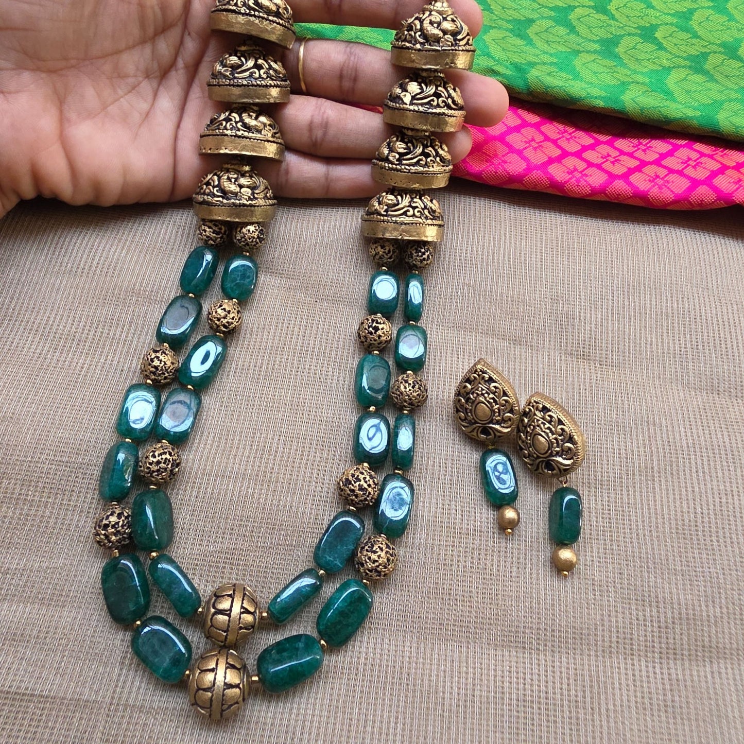 Emerald Dual Strand Fusion Terracotta Jewellery