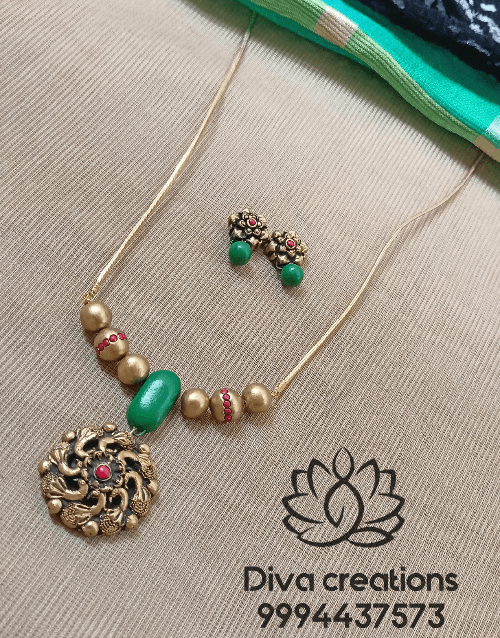 Green Floral Drop Terracotta Jewellery