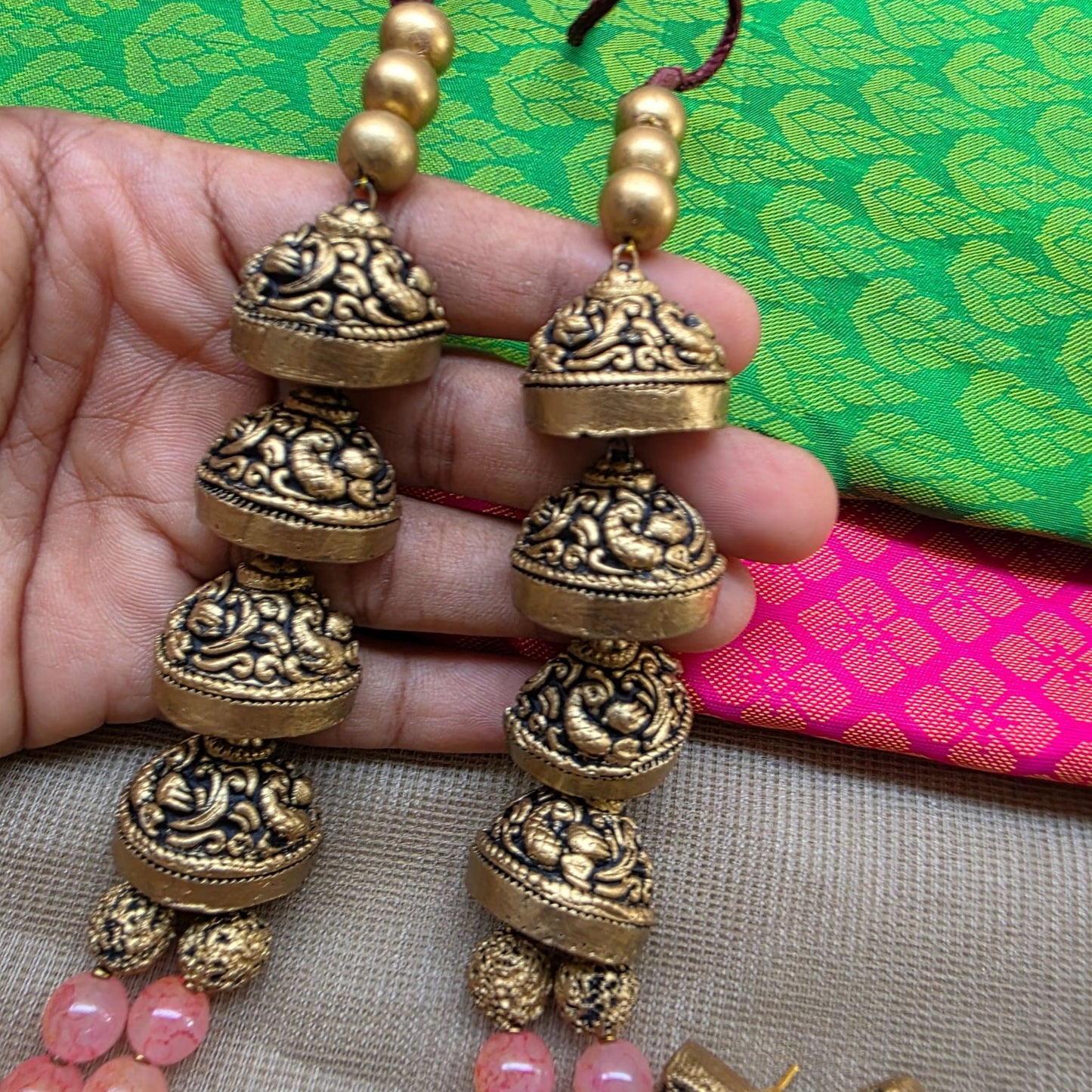 Peach Dual Strand Fusion Terracotta Jewellery