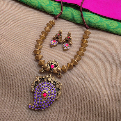 Kemp Mango Double peacock pendant with antique Gold Bicone Terracotta Jewellery