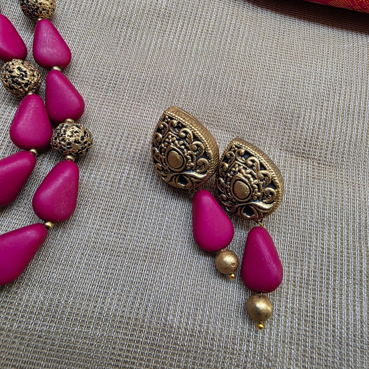 Maroon Dual Strand Fusion Terracotta Jewellery
