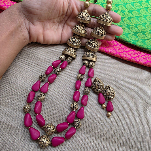 Maroon Dual Strand Fusion Terracotta Jewellery