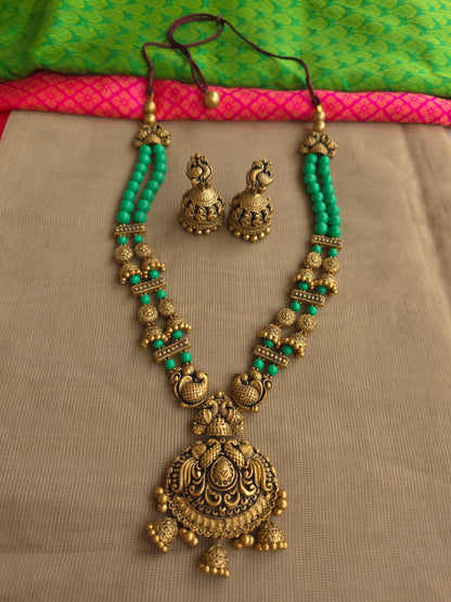 2 layer terracotta necklace green antique gold design