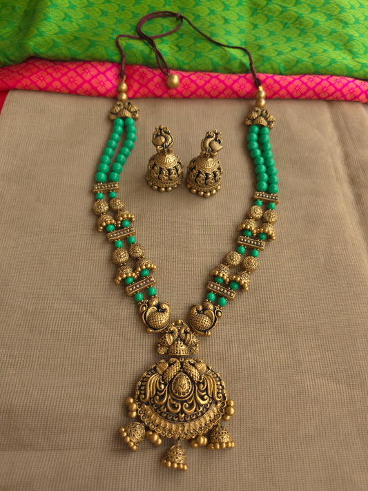 2 layer terracotta necklace green antique gold design