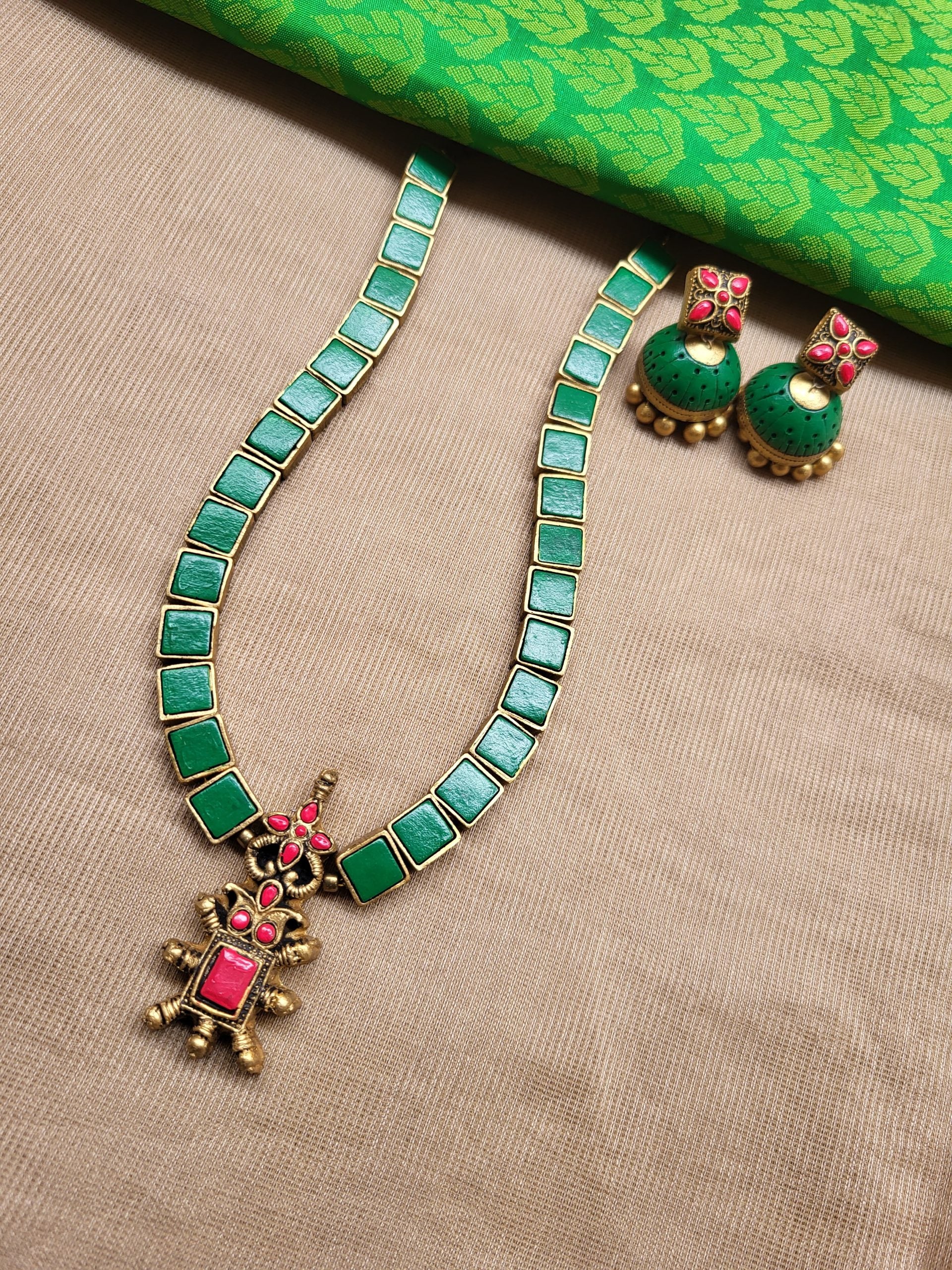 Green kriya terracotta jewellery – Diva Creations Terracotta Jewellery