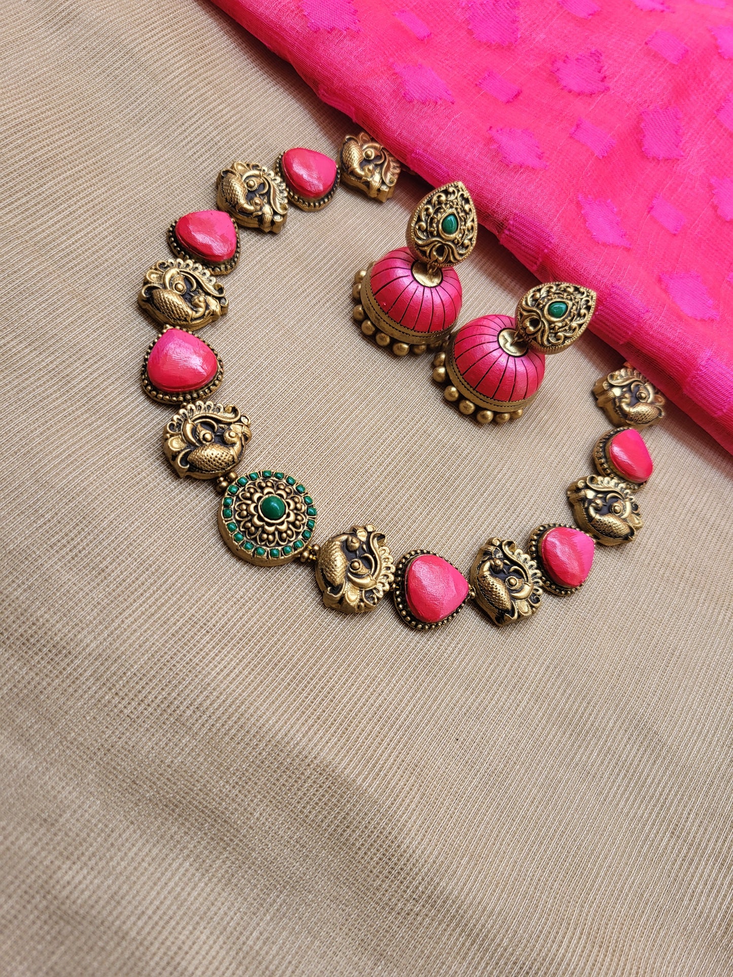 Pink Peacock Terracotta Jewellery