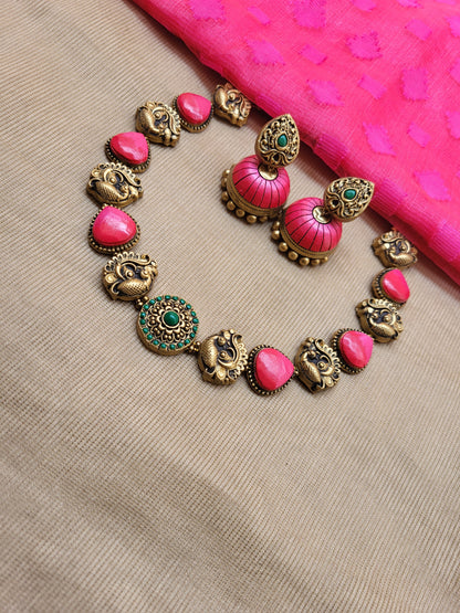 Pink Peacock Terracotta Jewellery