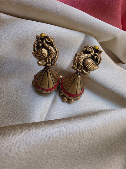 Pink Yellow Mayura Vardhini Terracotta Jewellery