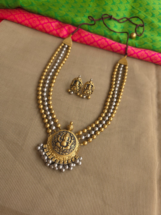 3 layer silver gold Ganesh antique terracotta necklace