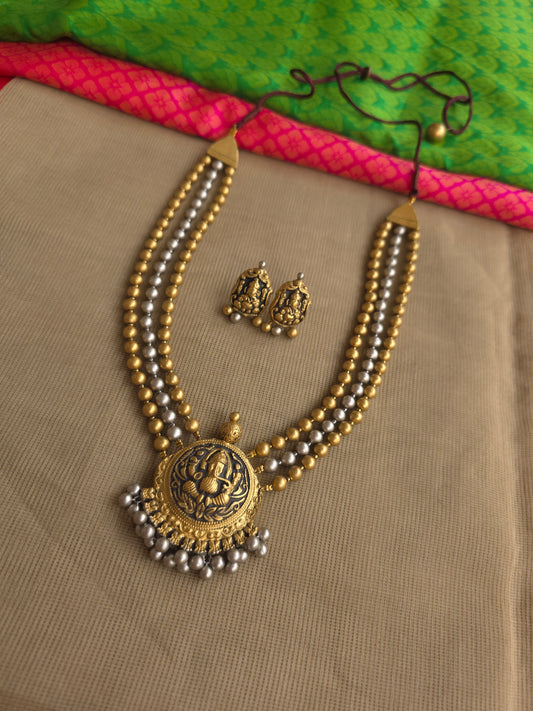 3 layer silver gold Ganesh antique terracotta necklace