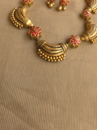 Cocoon antique gold and red terracotta jewellery