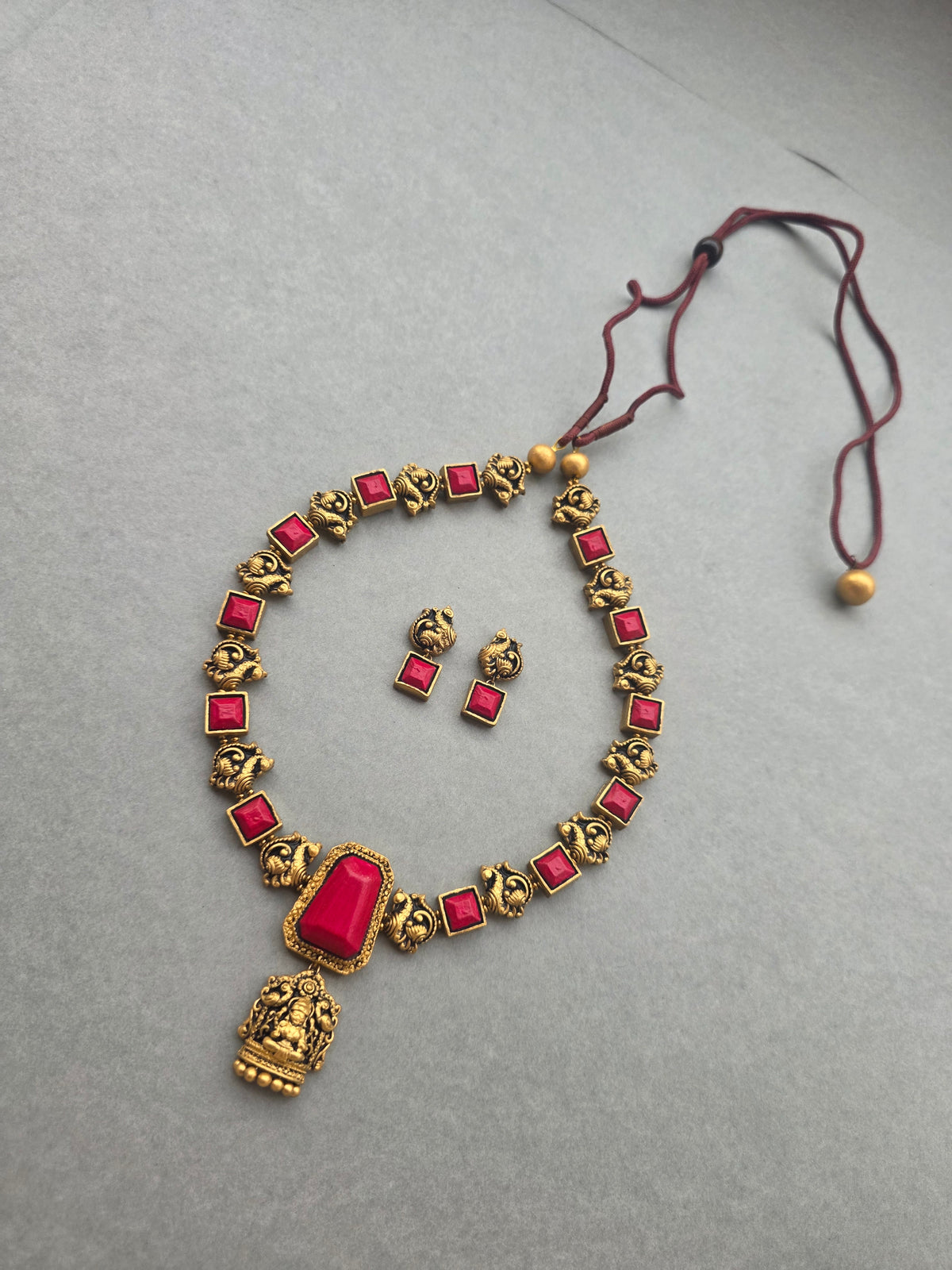 Crimson Temple Terracotta Jewellery Set